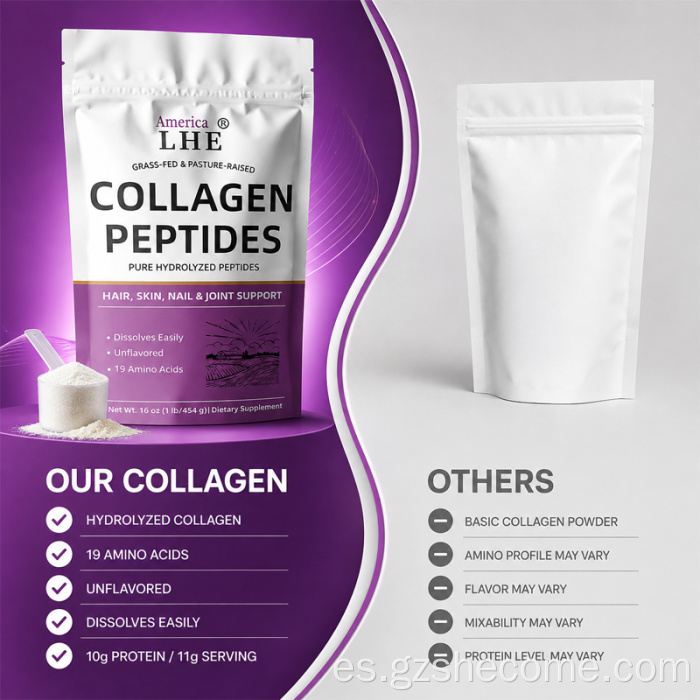 Shecome Péptidos de Colágeno Polvo Piel Cabello Uñas Soporte